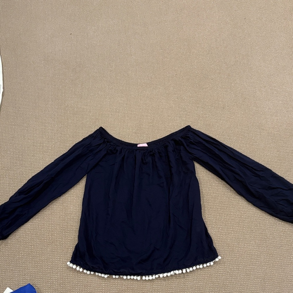 Lilly Pulitzer Navy Off-Shoulder Blouse with White Trim